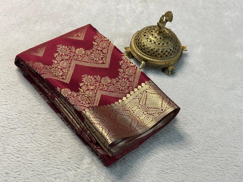 Exquisite Pure Brocade Mysore Silk Sarees for Timeless Elegance in Maroon Colour