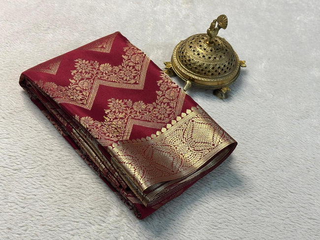 Exquisite Pure Brocade Mysore Silk Sarees for Timeless Elegance in Maroon Colour