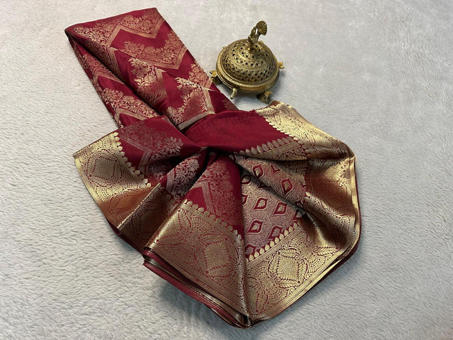 Exquisite Pure Brocade Mysore Silk Sarees for Timeless Elegance in Maroon Colour