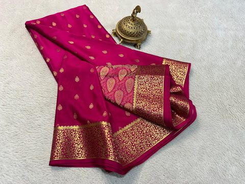 Handloom Mysore Silk Saree With Rich Zari Brocade Borders