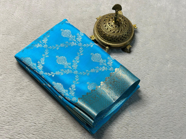 The Silken Charm of Pure Mysore Silk Saree Sky Blue Colour