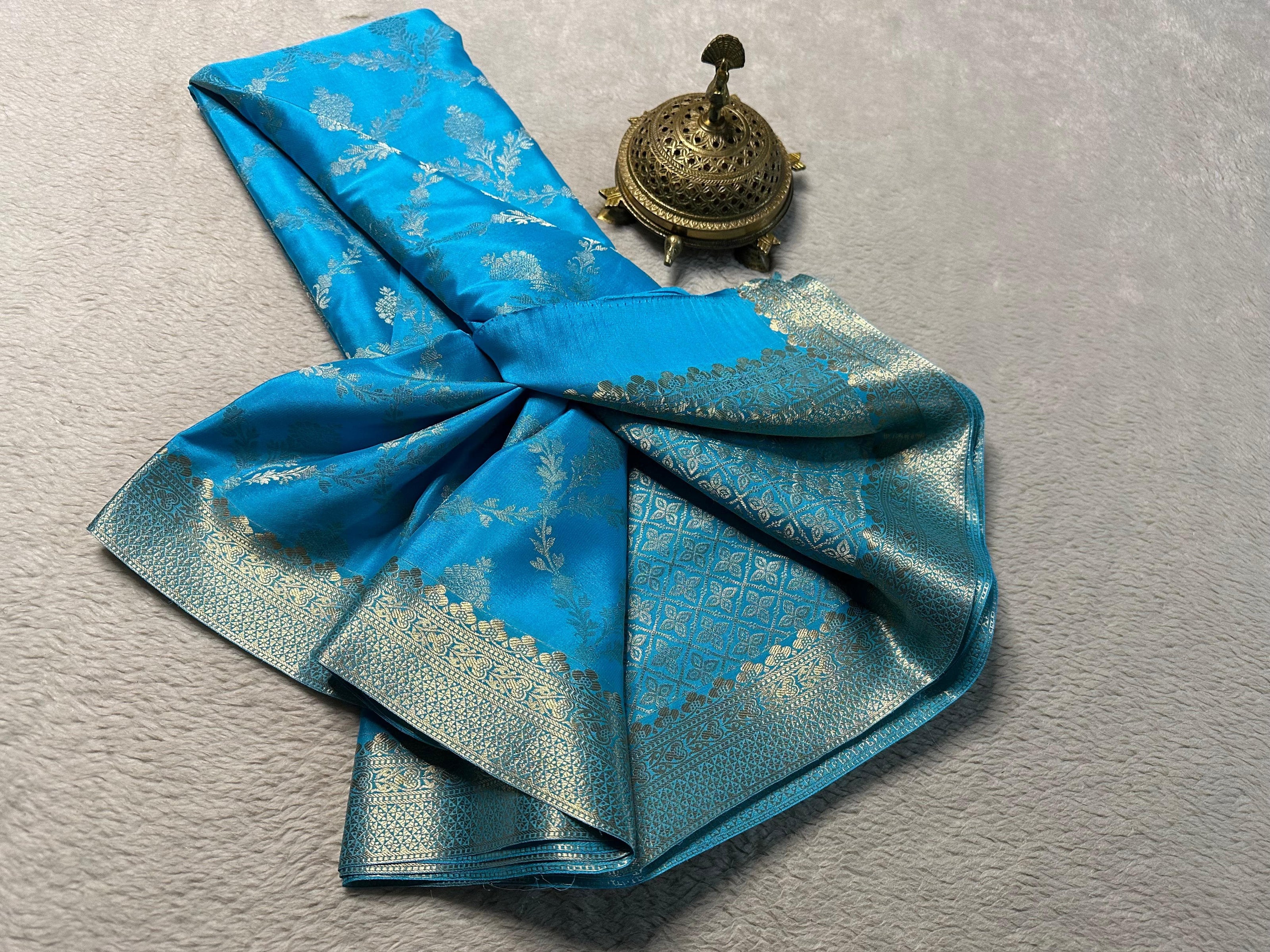The Silken Charm of Pure Mysore Silk Saree Sky Blue Colour