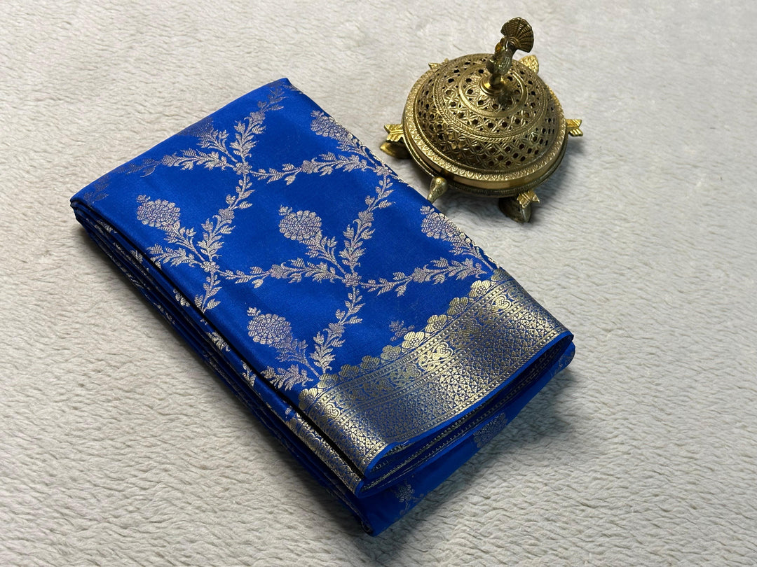 Elegance Woven in Every Thread Pure Brocade Mysore Silk Royal light Blue Colour