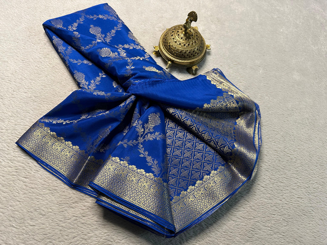 Elegance Woven in Every Thread Pure Brocade Mysore Silk Royal light Blue Colour