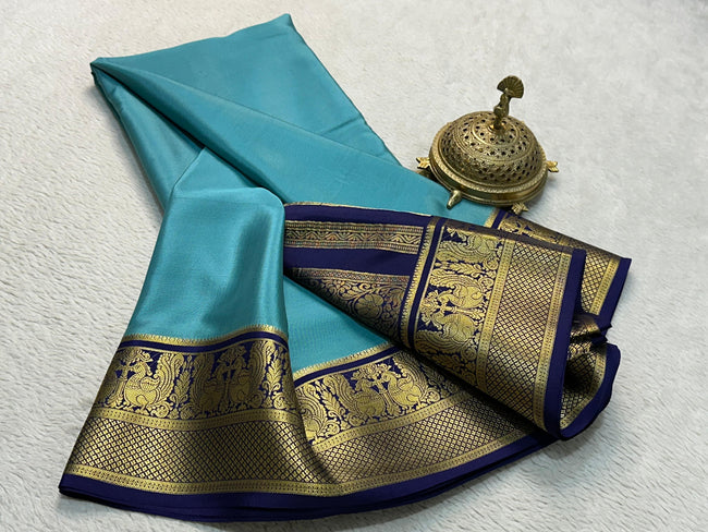 Mysore Silk Saree With Heavy Zari Borders Vibrant Multicolour Design And Stylish Blouse