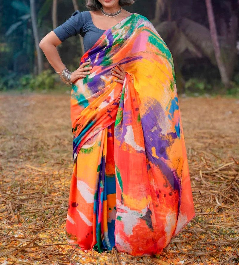 Festive Elegance: Vibrant Multicolour Cotton Printed Sarees for a Stylish Holi!