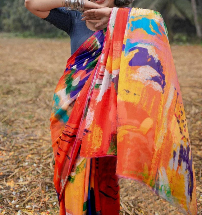 Alluring Multicolour Traditional Printed Silk Saree