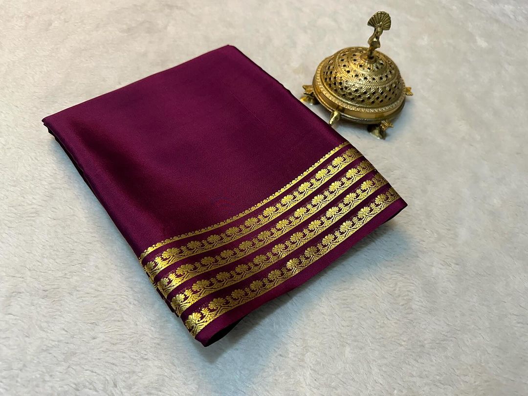 Exclusive  Zari Border Purple   Plain Mysore Silk Saree.