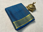 Plain Crepe Mysore Silk Saree In Blue Stylish Zari Border For Festive Wear