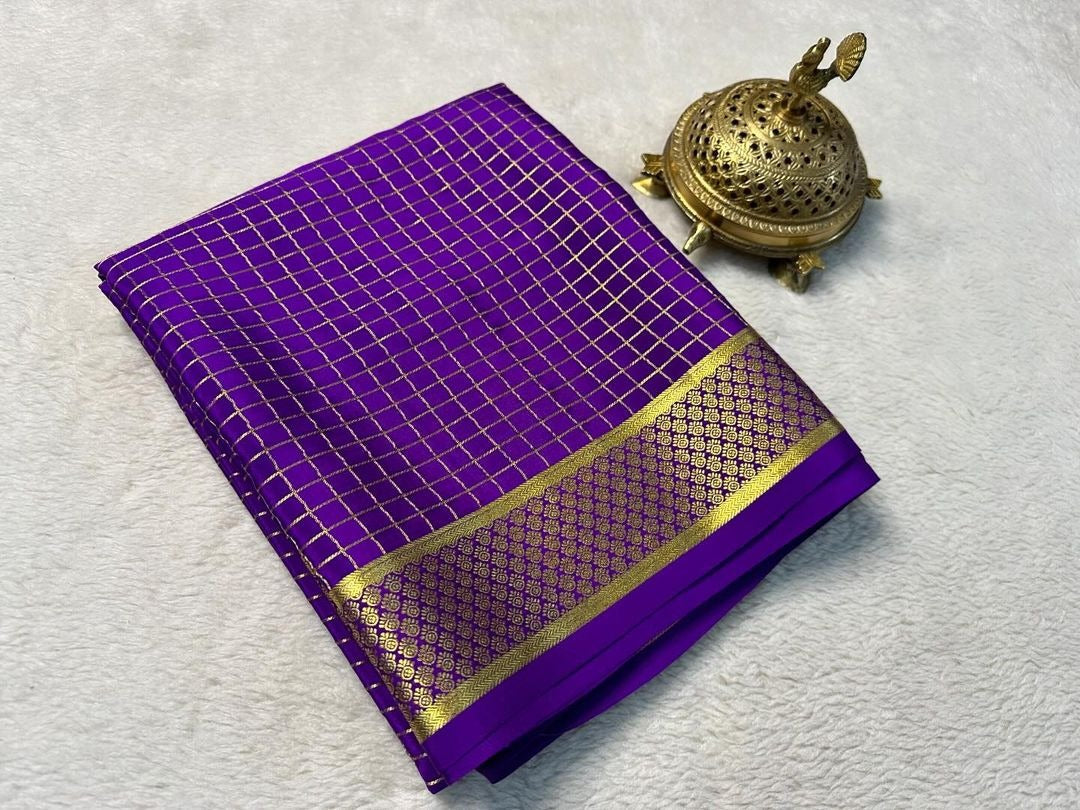 Pure Purple Brocade Mysore Silk sarees