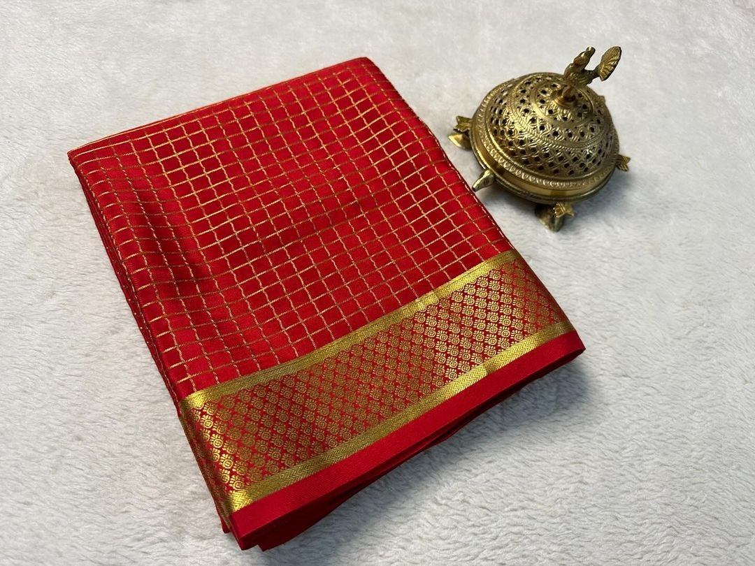 Pure Red Brocade Mysore Silk sarees