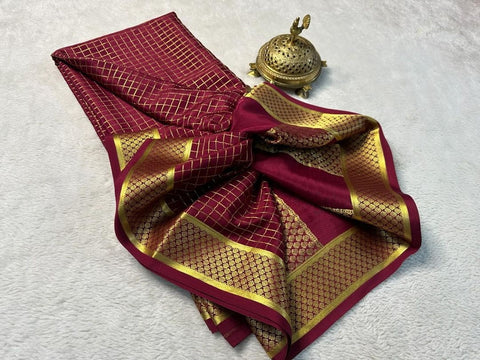 Elegant Deep Red Soft Crepe Silk Saree Zari Border For Sangeet Or Party Wear