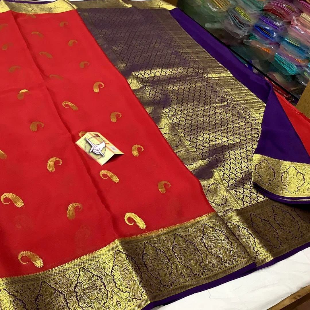Maheshwari Fancy Silk Sarees Copper Zari Brocade