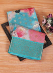 Graceful Rama Crepe Georgette Saree Digital Artwork With Fancy Blouse