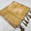 Charming Gold Silk Saree With Kubera Pattu Borders And Abstract Digital Prints