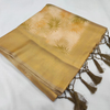 Charming Gold Silk Saree With Kubera Pattu Borders And Abstract Digital Prints