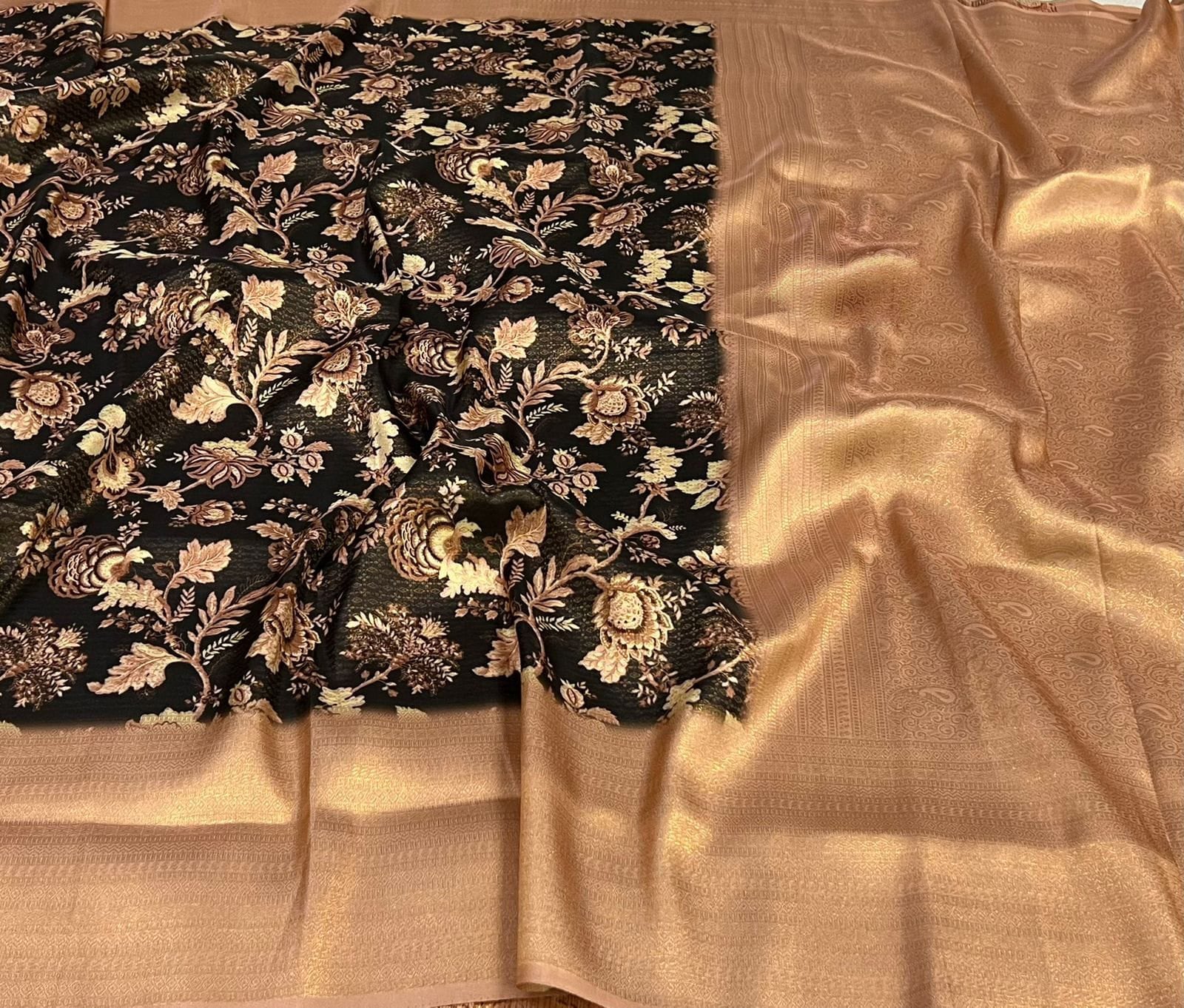 Traditional Black Kubera Pattu Saree In Soft Silk With Vibrant Digital Patterns