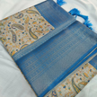 Chic Blue Digital Print Soft Silk Saree With Traditional Kubera Pattu Look