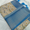 Chic Blue Digital Print Soft Silk Saree With Traditional Kubera Pattu Look