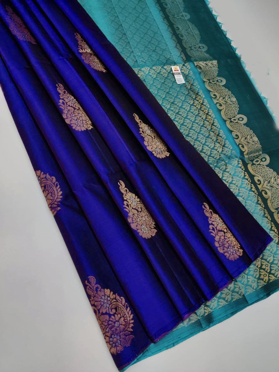 Stunning Royal Blue Premium Silk Saree With Handcrafted Weaving Finish