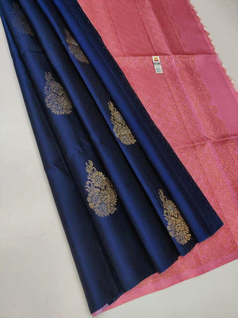 Intricate Navy Blue Silk Saree Woven Design In Premium Silk