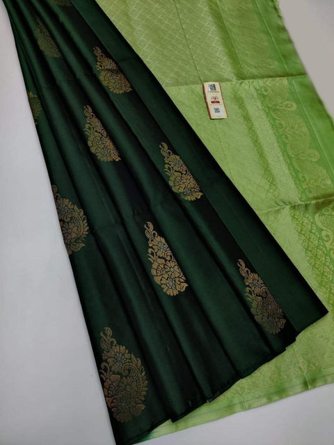Regal Dark Green Silk Saree With Traditional Hand Weaving Work