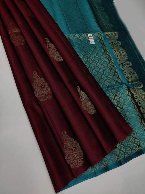 Luxurious Maroon Silk Saree Handwoven Weaving Work For Special Events
