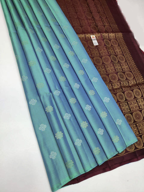 Vibrant Cyan Silk Saree With Zari Weaving In Premium Fabric