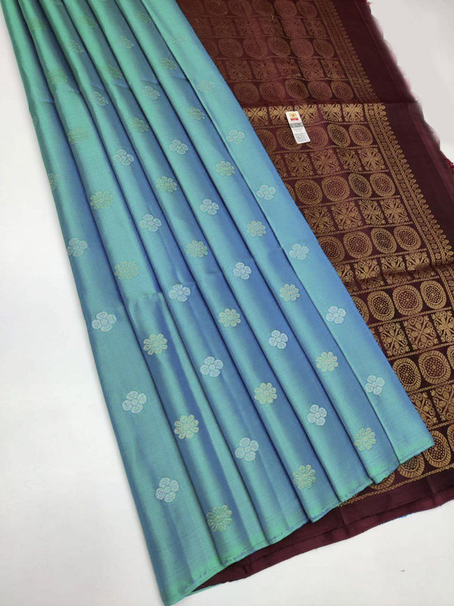 Vibrant Cyan Silk Saree With Zari Weaving In Premium Fabric