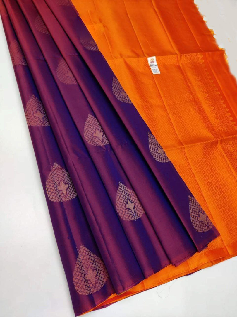 Alluring Purple Silk Saree Premium Weaving Work And Soft Finish