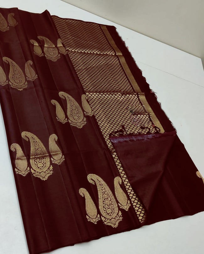 Gorgeous Brown Weaving Silk Saree In Premium Quality Fabric