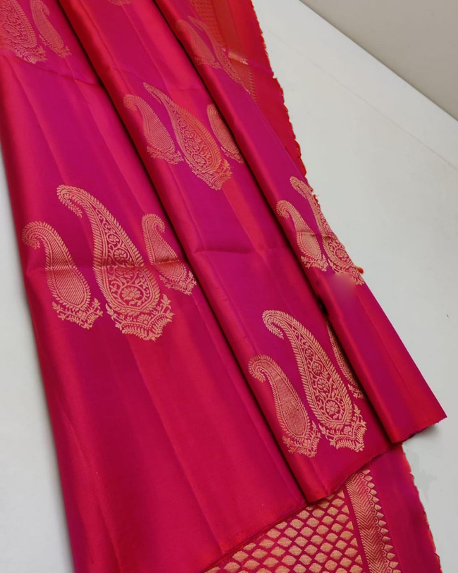 Premium Quality Dark Pink Silk Saree With Stunning Weaving Patterns