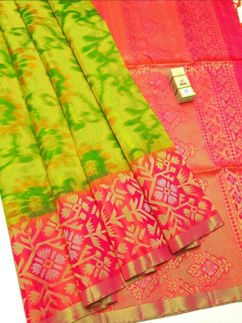 Premium Green Handloom Soft Silk Saree With Intricate Weaving Art
