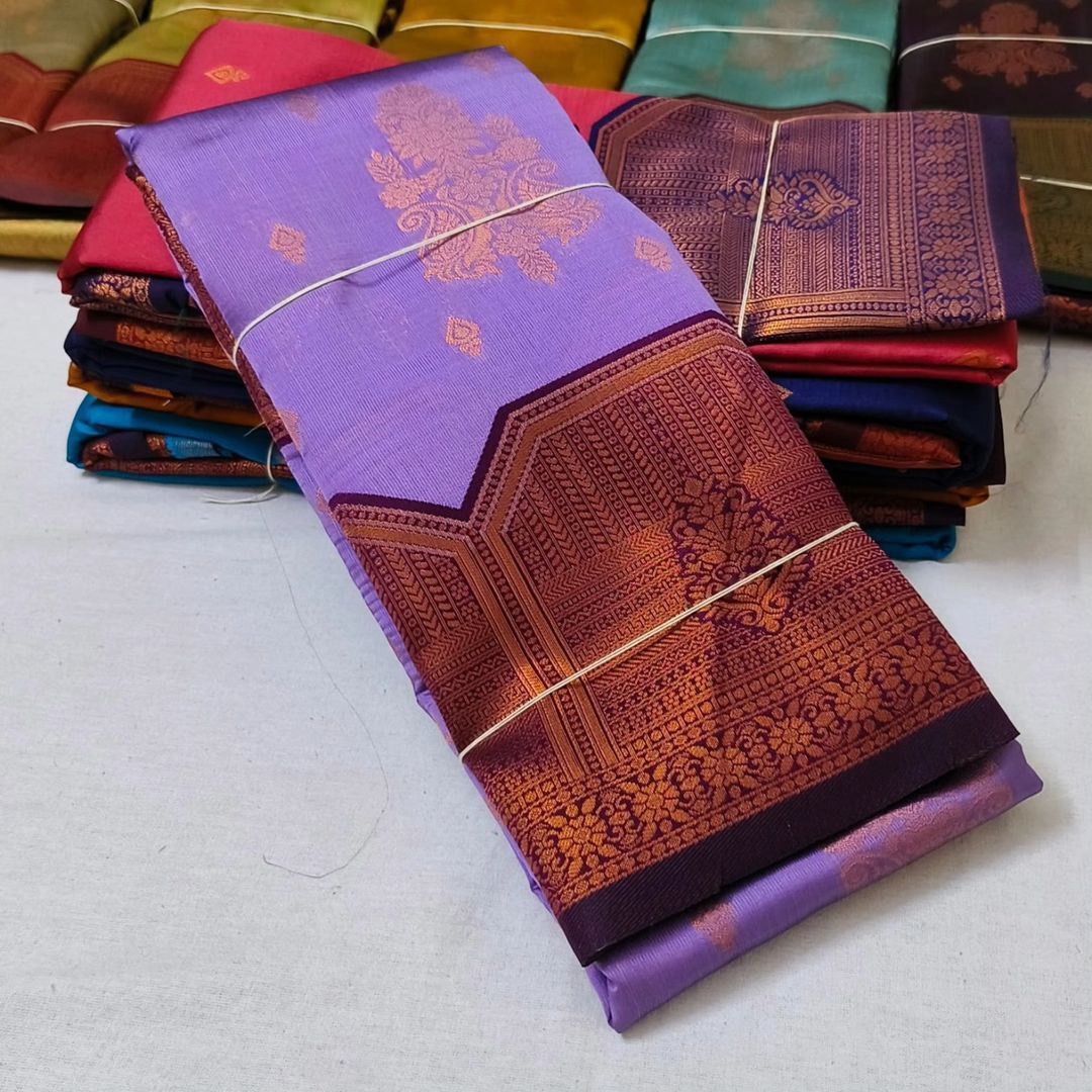 Premium Light Purple Zari Weaving Border Kubera Pattu Soft Silk Saree With Blouse Piece