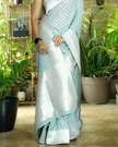 Classic Light Blue Handloom Woven Pure Georgette Silk Traditional Saree