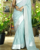 Classic Light Blue Handloom Woven Pure Georgette Silk Traditional Saree