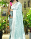 Classic Light Blue Handloom Woven Pure Georgette Silk Traditional Saree