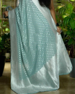 Classic Light Blue Handloom Woven Pure Georgette Silk Traditional Saree