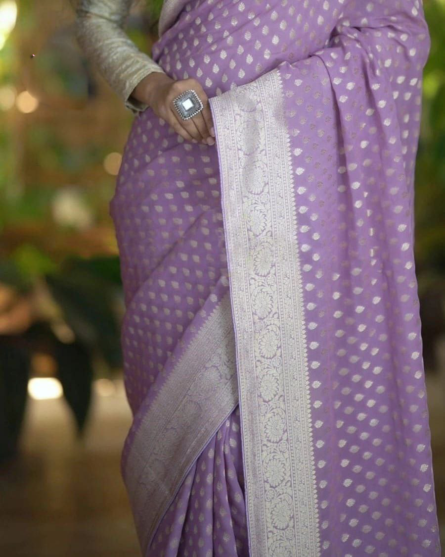 light purple Color Pure Georgette Silk Handloom Saree