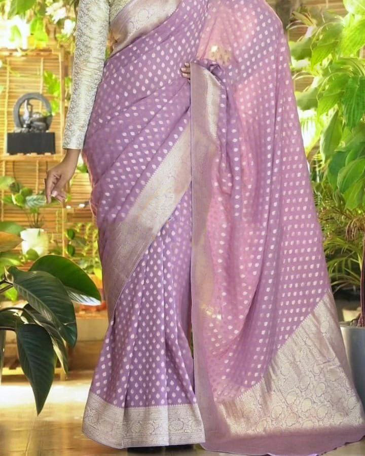 light purple Color Pure Georgette Silk Handloom Saree