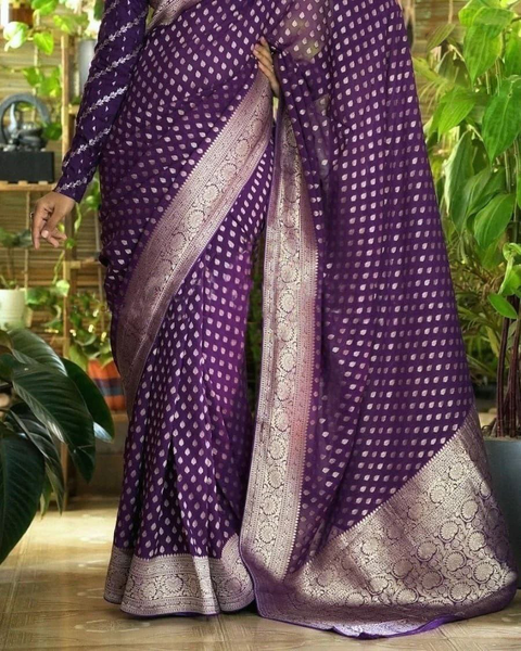 Timeless Purple Pure Georgette Silk Saree With Intricate Weaving Detail