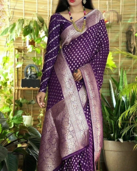 purple Color Pure Georgette Silk Handloom Saree