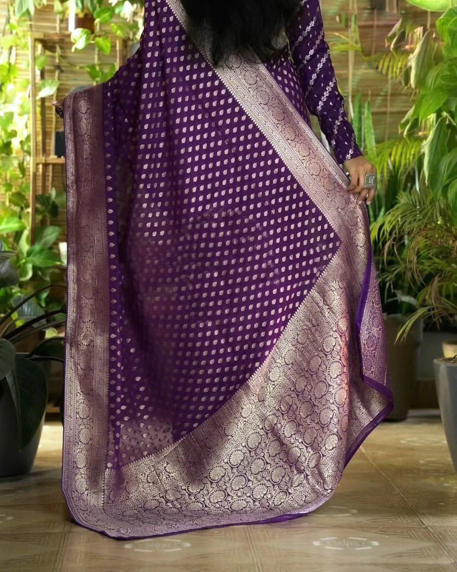 Timeless Purple Pure Georgette Silk Saree With Intricate Weaving Detail