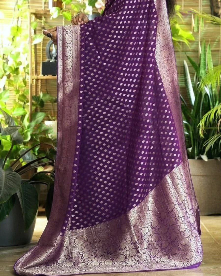 Timeless Purple Pure Georgette Silk Saree With Intricate Weaving Detail