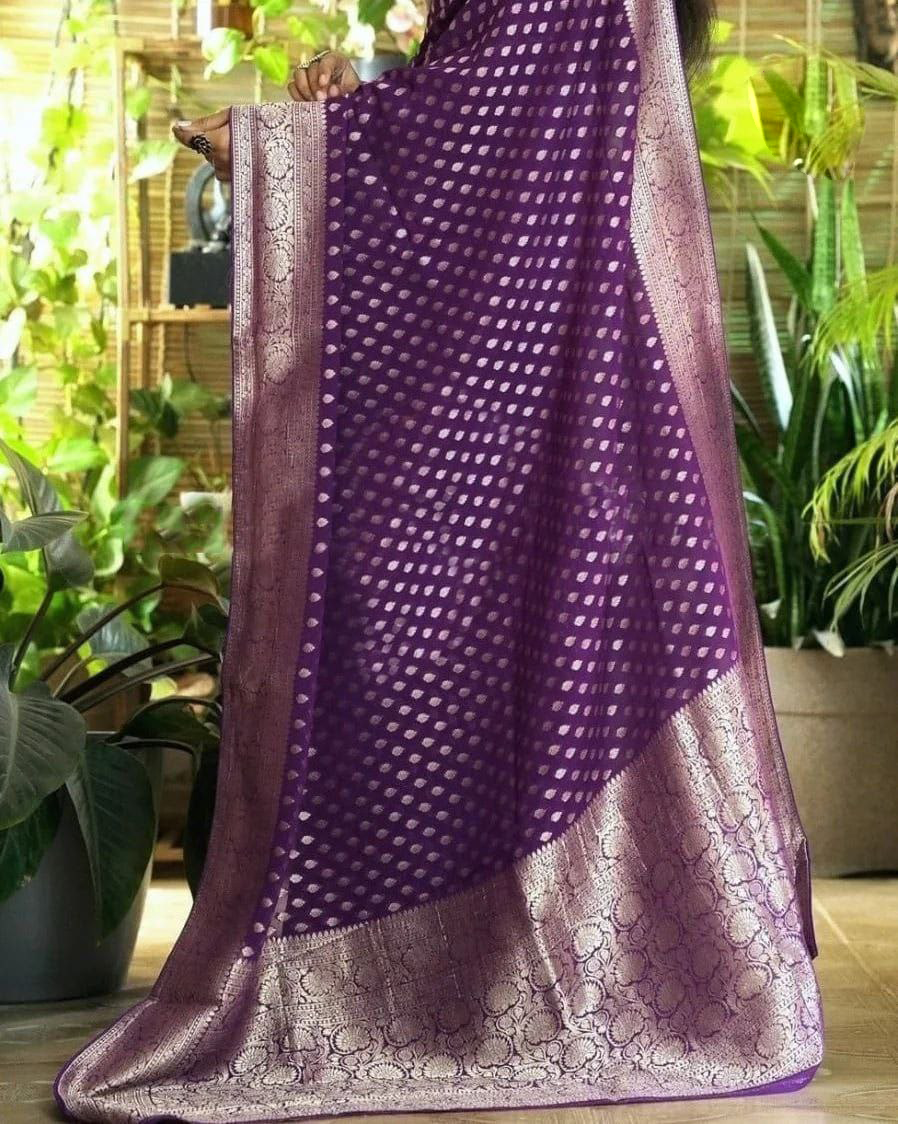 Timeless Purple Pure Georgette Silk Saree With Intricate Weaving Detail
