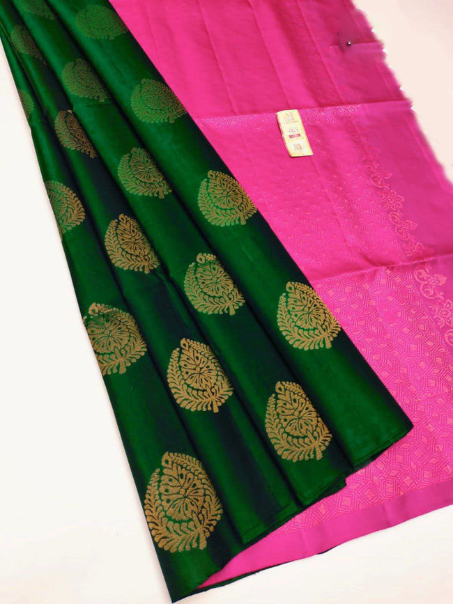 Premium Green Kanchipuram Silk Saree Featuring Traditional Weaving Art