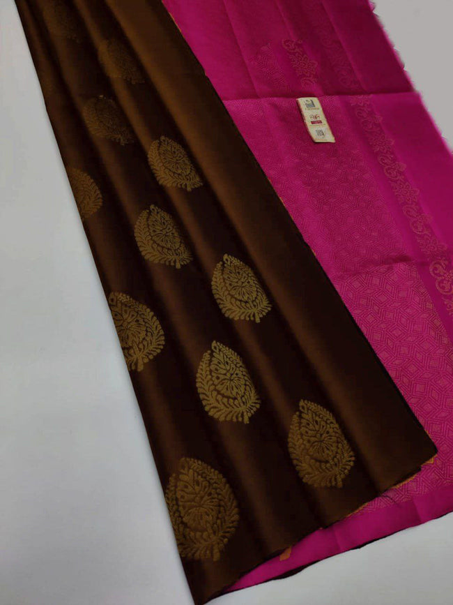 Elegant Brown Handloom Kanchipuram Silk Saree With Intricate Weaving