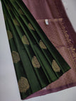 Traditional Dark Green Handloom Kanchipuram Silk Saree With Temple Border Weaving