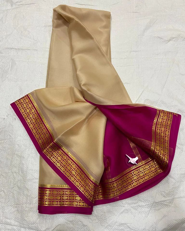 Exclusive Zari Border Chiku nd Pink Colour Semi Mysore Silk Saree.