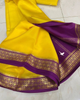 Exclusive Zari Border Yellow nd Purple Colour Semi Mysore Silk Saree.